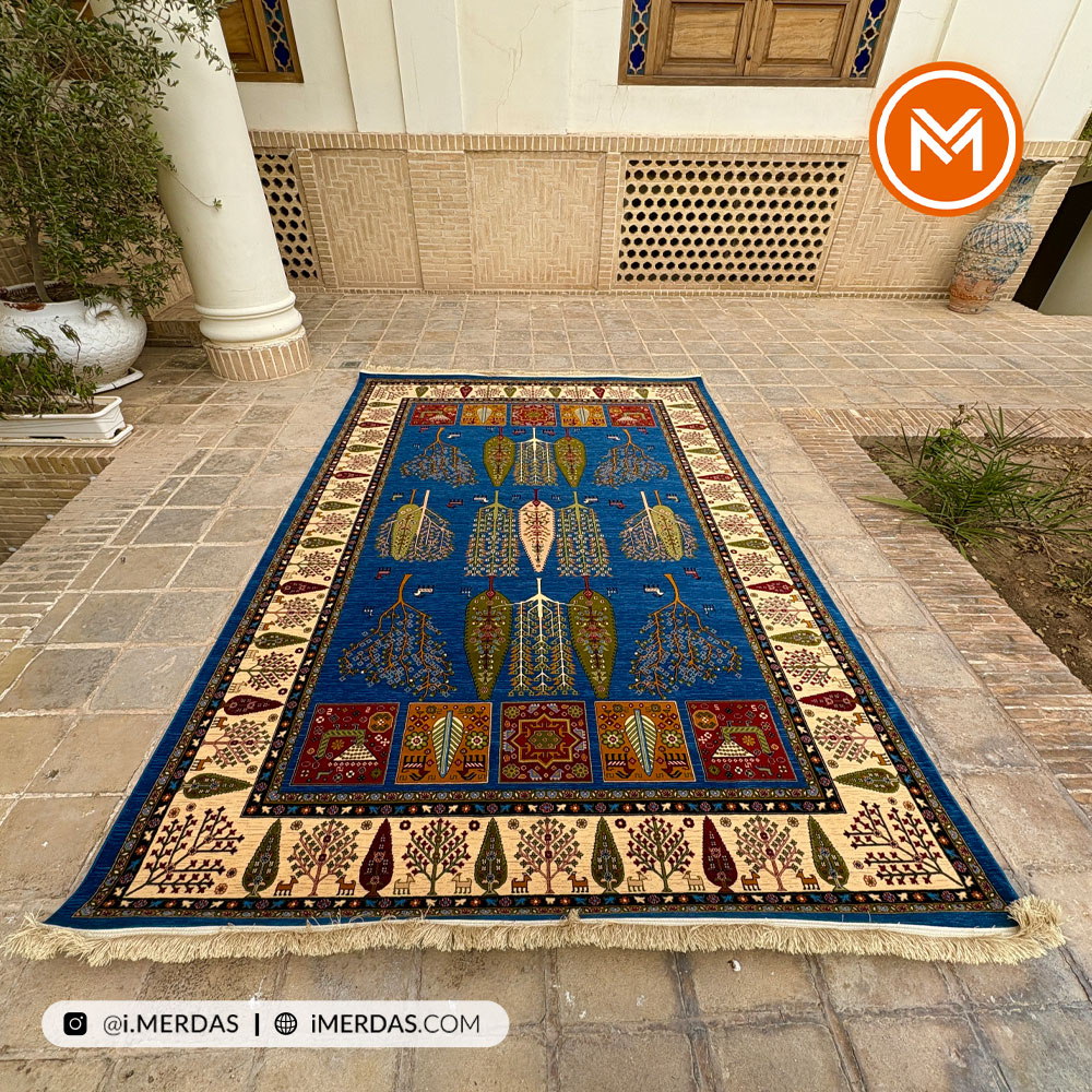 فرش گبه کد 102 قشقایی زمینه آبی نفتی